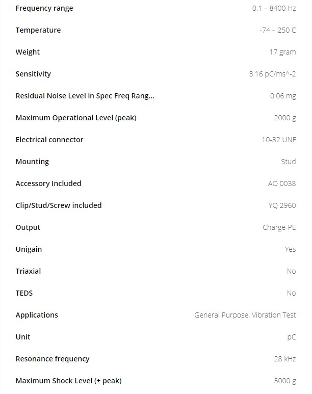 BK 壓電電荷型加速度計(jì)4383型技術(shù)參數(shù)