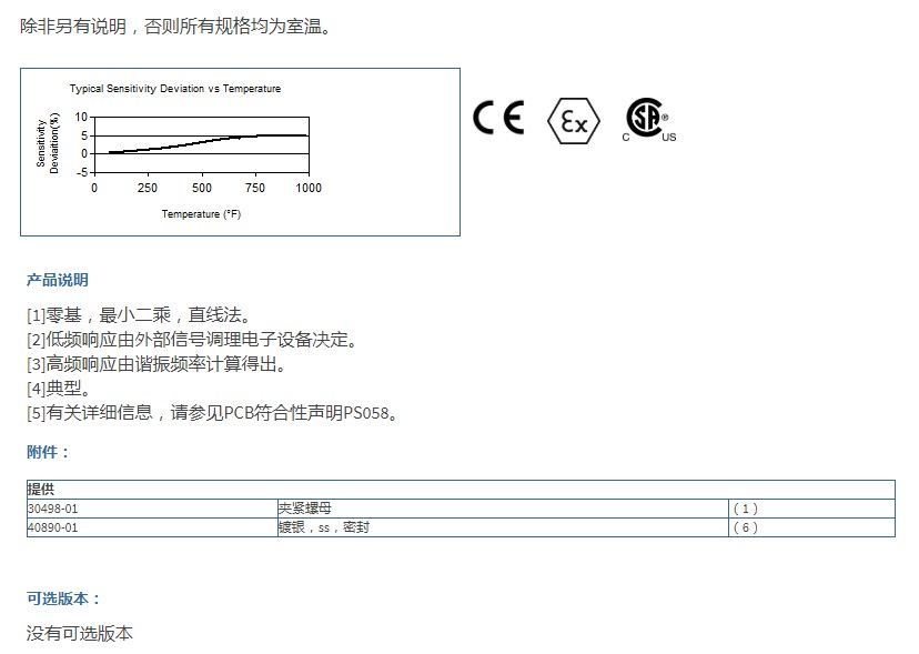 PCB高壓ICP?彈道壓力傳感器109C12型技術參數