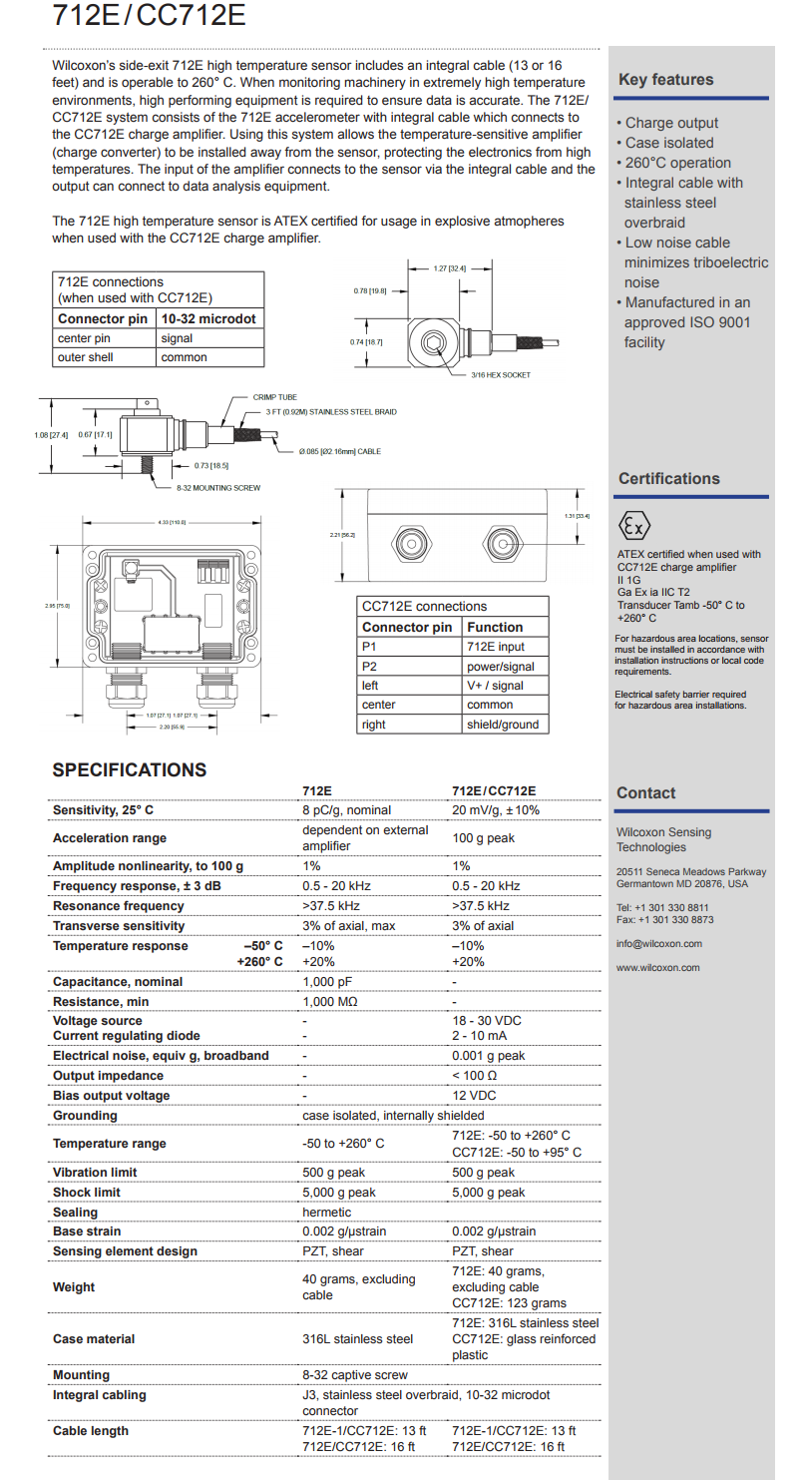 美捷特威爾康森高溫振動傳感器712E / CC712E型