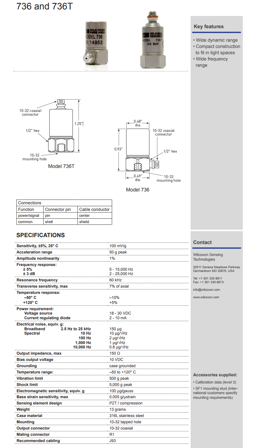 威爾康森高靈敏度振動傳感器技術參數