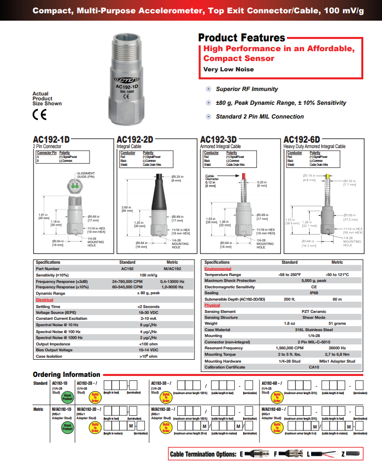CTC緊湊型多功能加速度振動(dòng)計(jì)AC192 技術(shù)參數(shù)