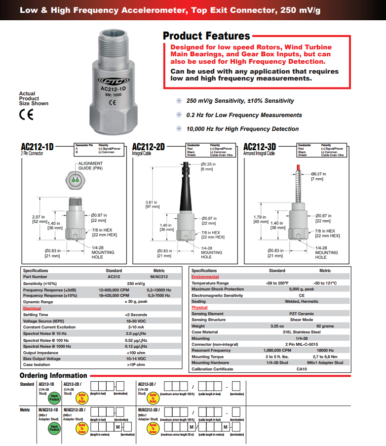 CTC低頻加速度振動計AC212 技術參數
