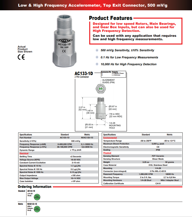 CTC低頻加速度振動計AC133技術參數(shù)