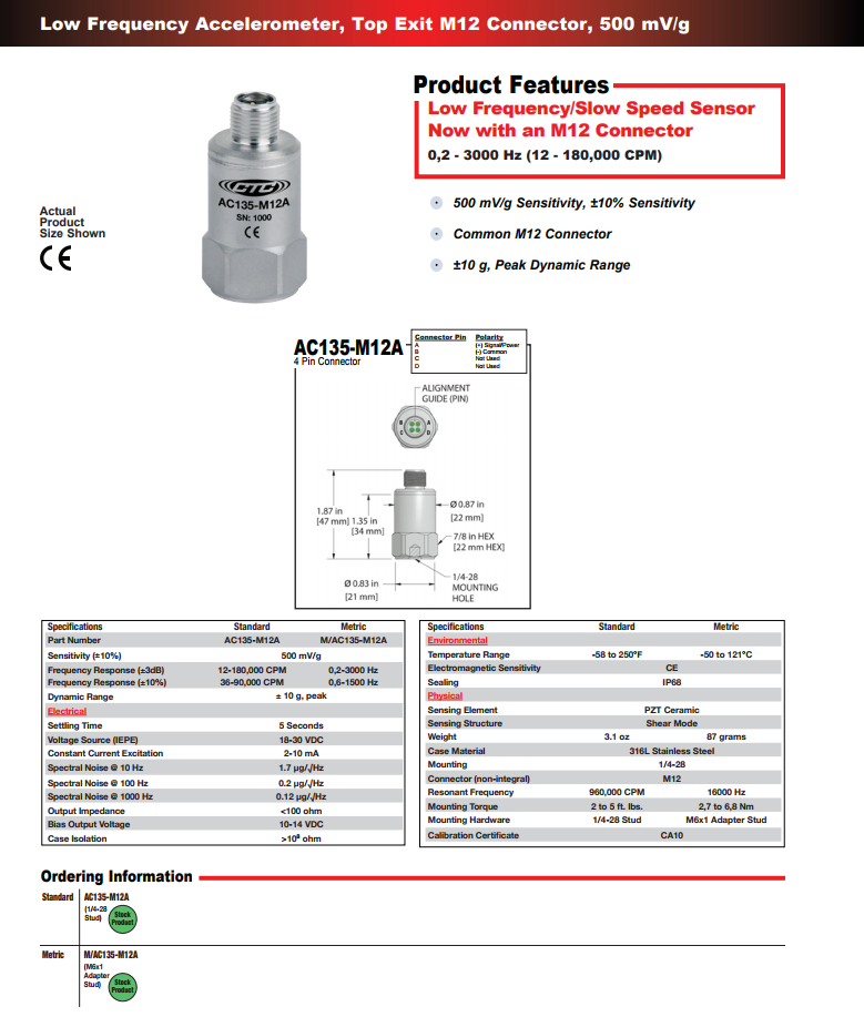  CTC低頻加速度振動計AC135-M12A技術(shù)參數(shù)