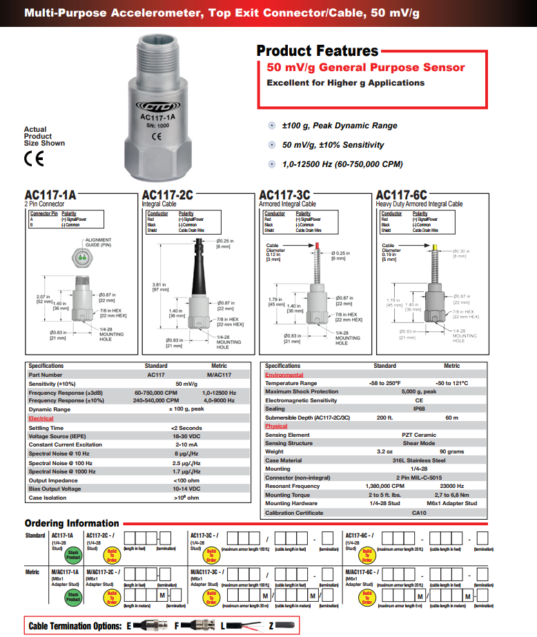  CTC多用途加速度振動計AC117技術參數