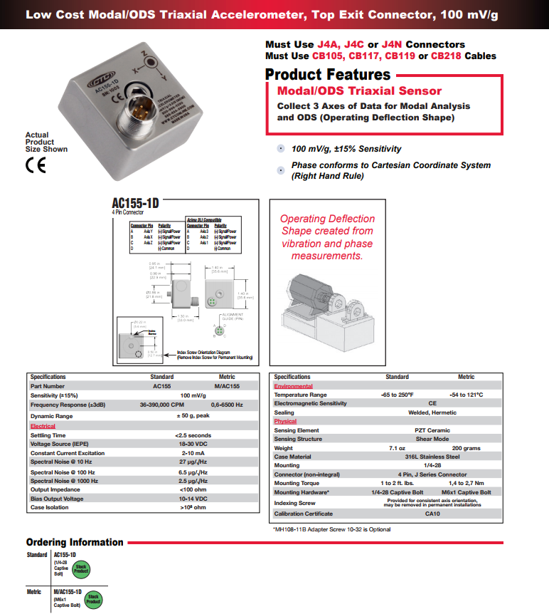 CTC 低成本三軸加速度振動傳感器AC155技術參數(shù)