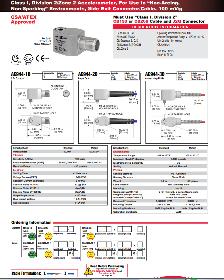  CTC防爆小型加速度振動(dòng)傳感器AC944技術(shù)參數(shù)