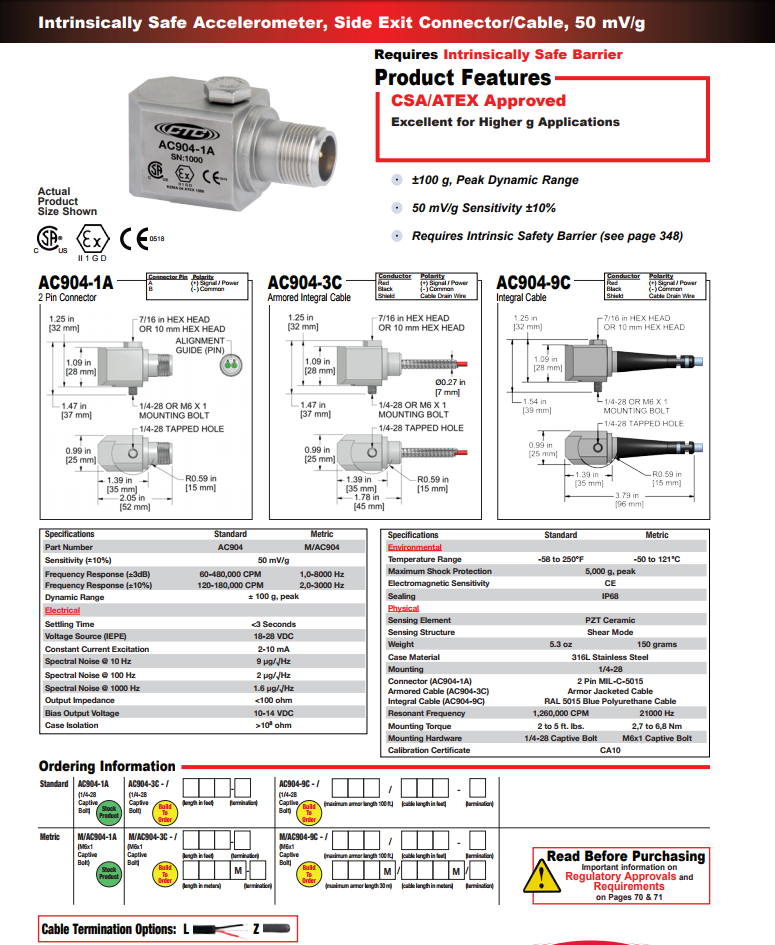 CTC本質安全加速度振動傳感器AC904