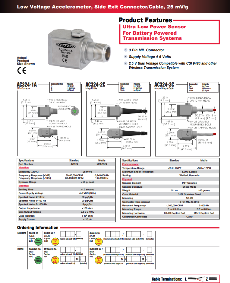 CTC 低壓加速度振動(dòng)傳感器AC324技術(shù)參數(shù)